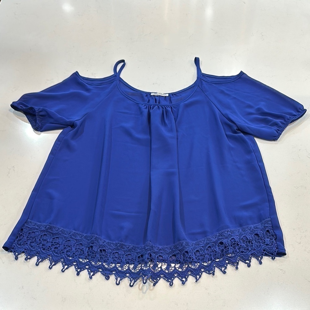 Blue Women's Top with Lace Detail